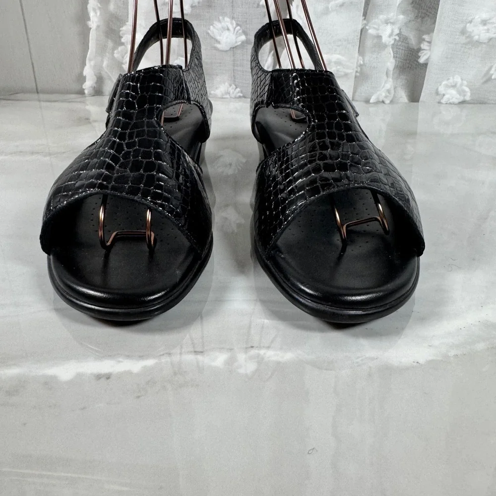 SAS Black Croc Embossed Patent Leather Sandals‎ Slingback Heels Made in USA 10 M